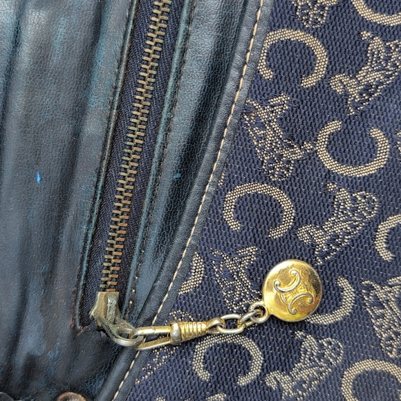 Vintage Celine Macadam Navy and Gold Canvas Foldover Clutch - Picture 9 of 11